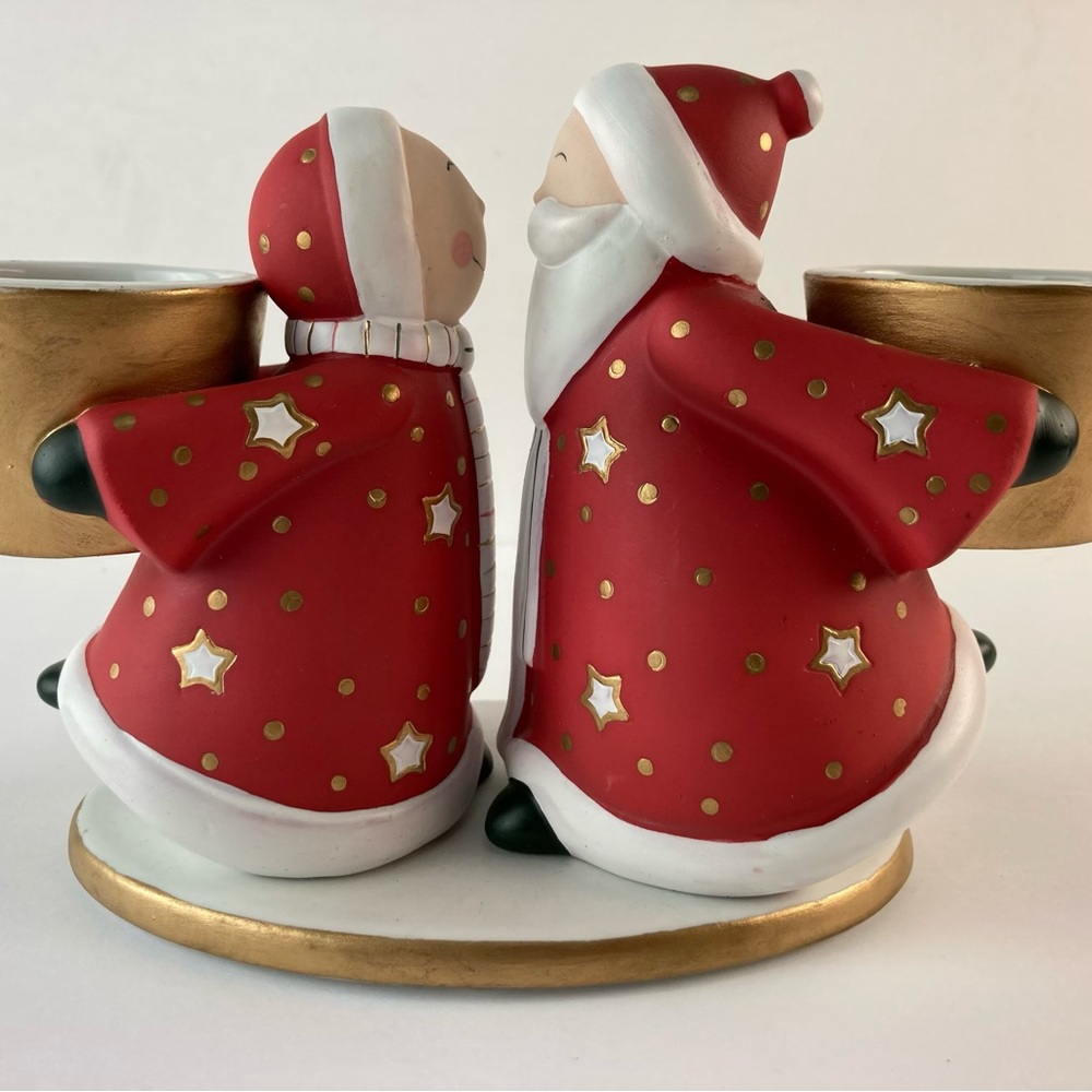 PartyLite Red and Gold Santa & Mrs. Claus Candle Holder